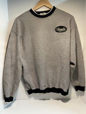Vintage Ash City Black White Textured Cotton Knit Crewneck Sweater L (2 of 2)